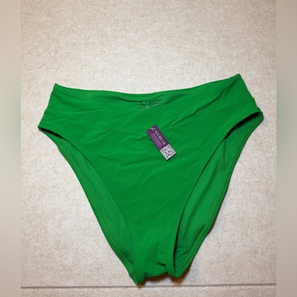 Adore Me Fern Green Textured High Wasit Cheeky Bikini Bottom Size M NWT